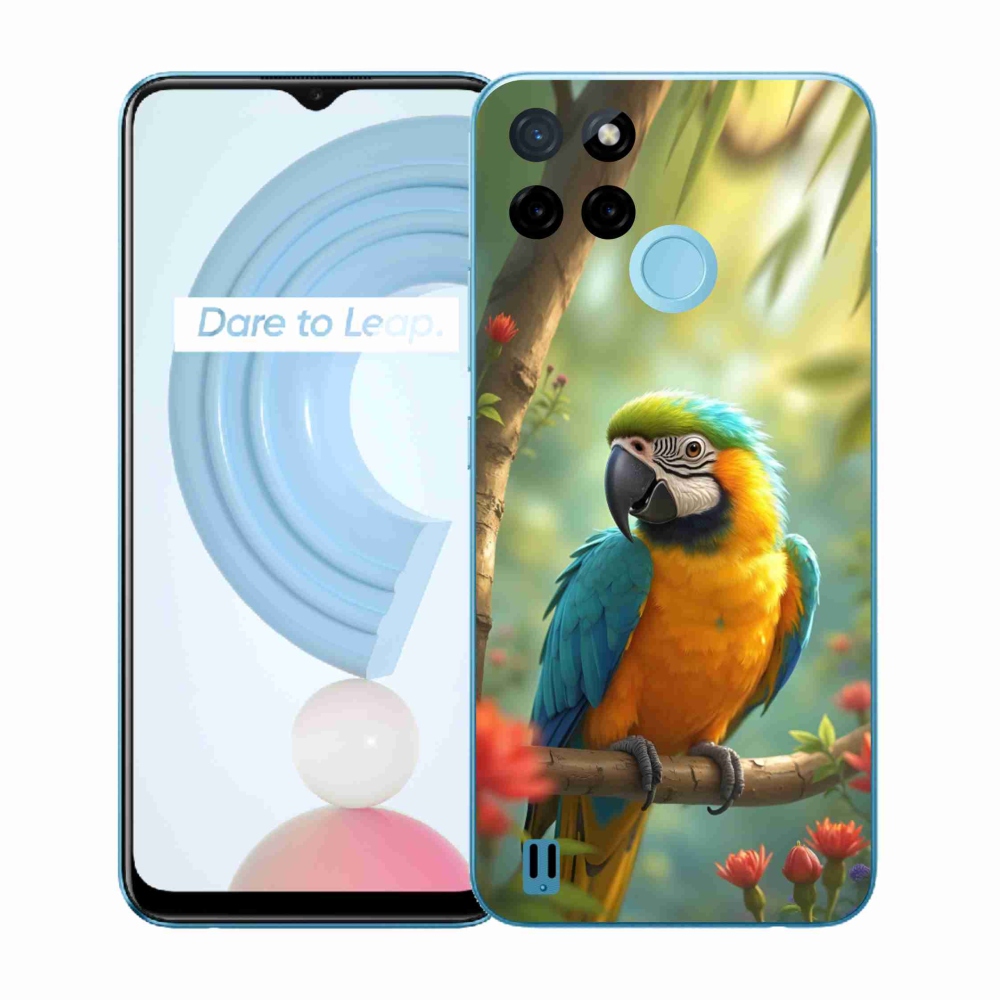 Zselés tok mmCase a Realme C21Y/C25Y készülékhez - papagáj ara kék és sárga színben