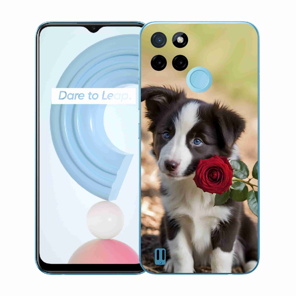 Zselés borítás mmCase a Realme C21Y/C25Y készülékhez - aranyos border collie rózsával