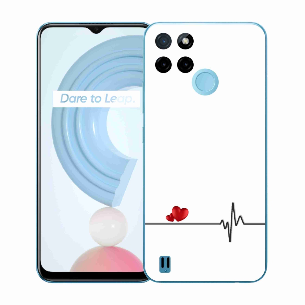 Zselés borító mmCase a Realme C21Y/C25Y készülékhez - szív és szívverés fehér háttérrel