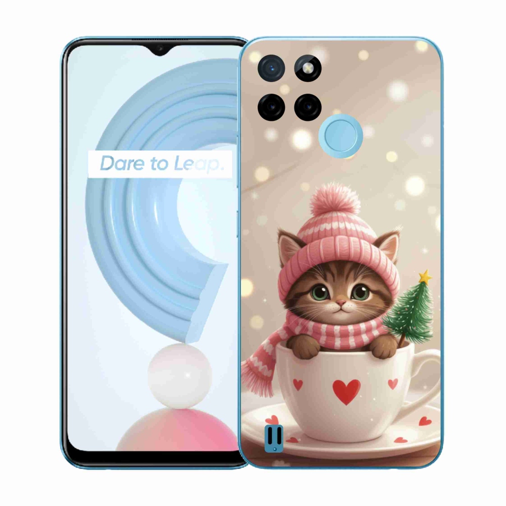 Gél borítás mmCase a Realme C21Y/C25Y készülékhez - Karácsonyi cica a csészében