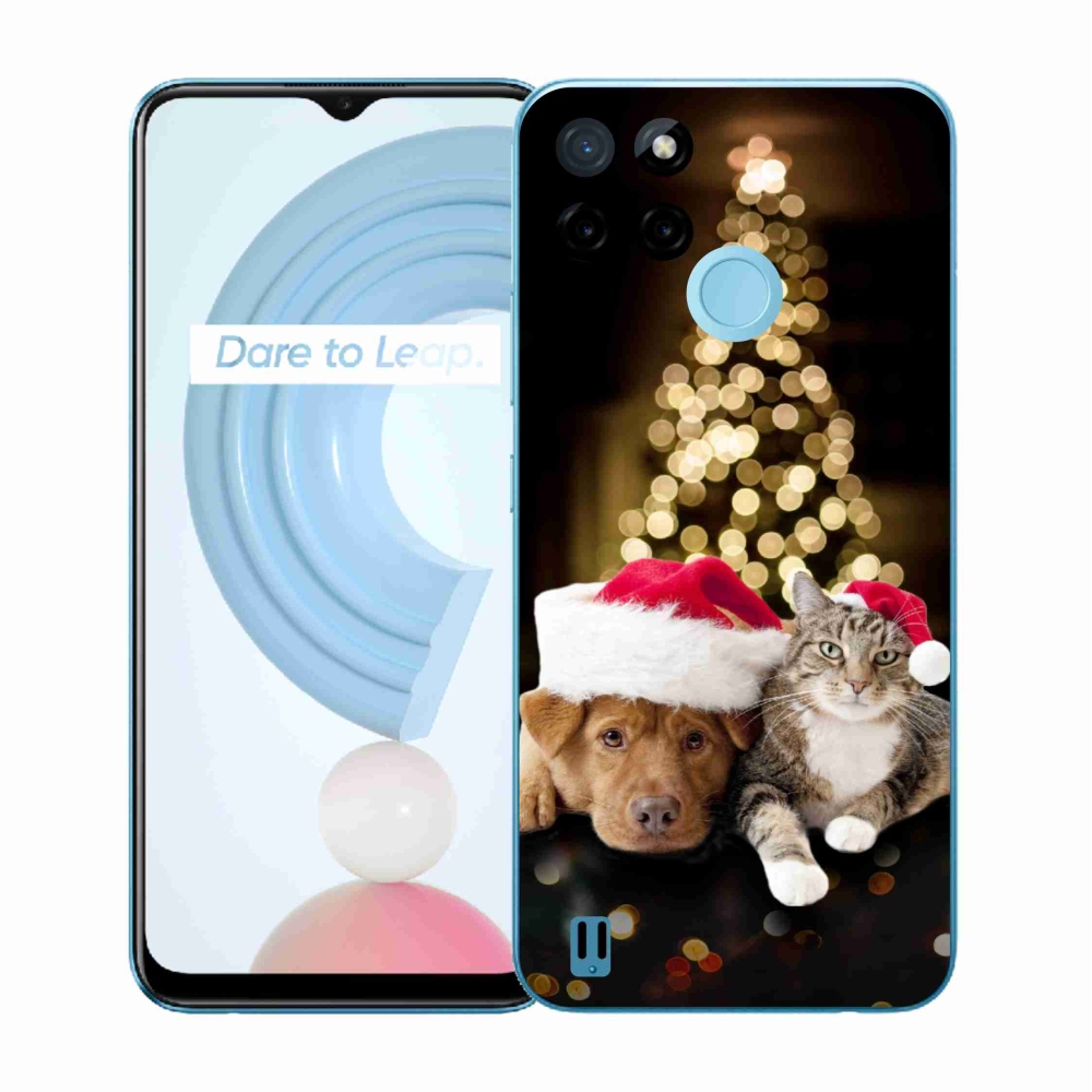 Zselés borító mmCase a Realme C21Y/C25Y készülékhez - Karácsonyi kutya és macska