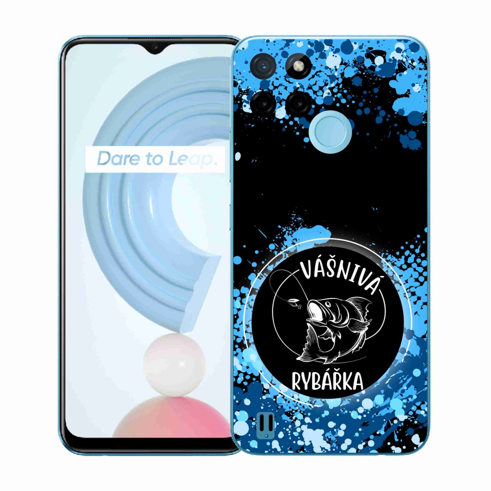 Gél borító mmCase a Realme C21Y/C25Y készülékhez - szenvedélyes halásznő fekete háttérrel