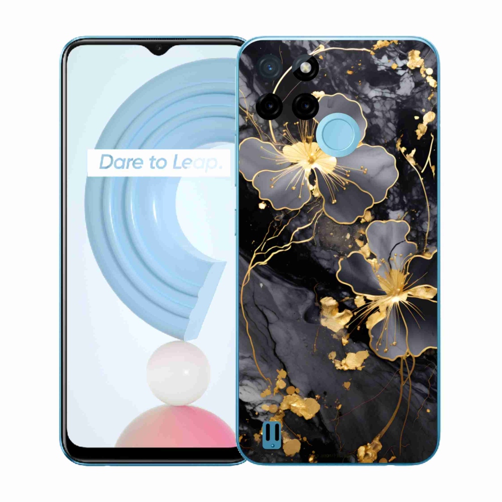 Zselés tok mmCase a Realme C21Y/C25Y készülékhez - arany virágok