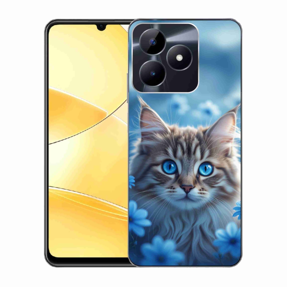 mmCase gél tok a Realme C51/C53-hoz – kiscica kék virágok között