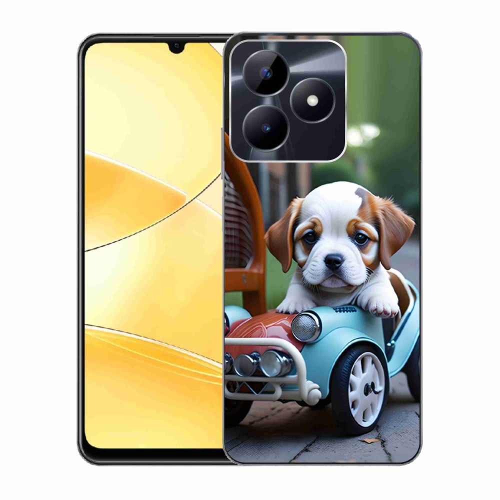 mmCase géltok a Realme C51/C53-hoz – kiskutya egy retro autóban