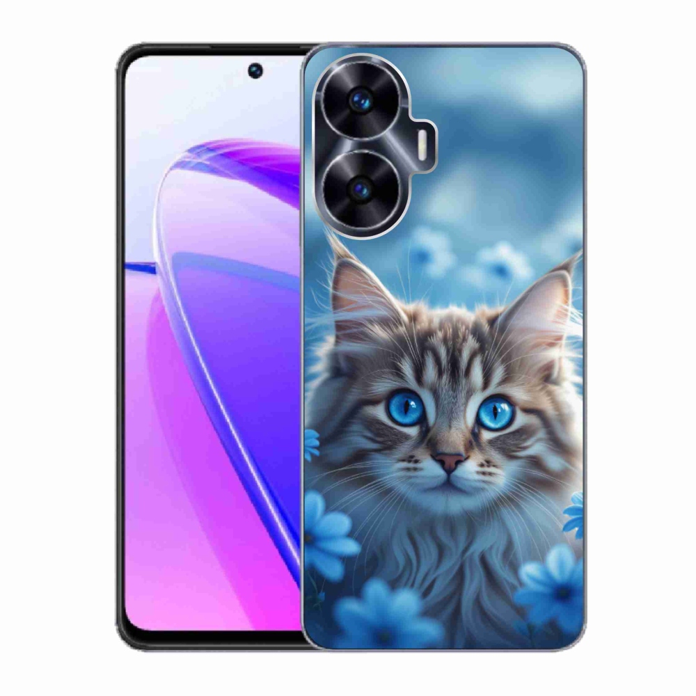 mmCase gél tok a Realme C55-hez – kiscica kék virágokkal