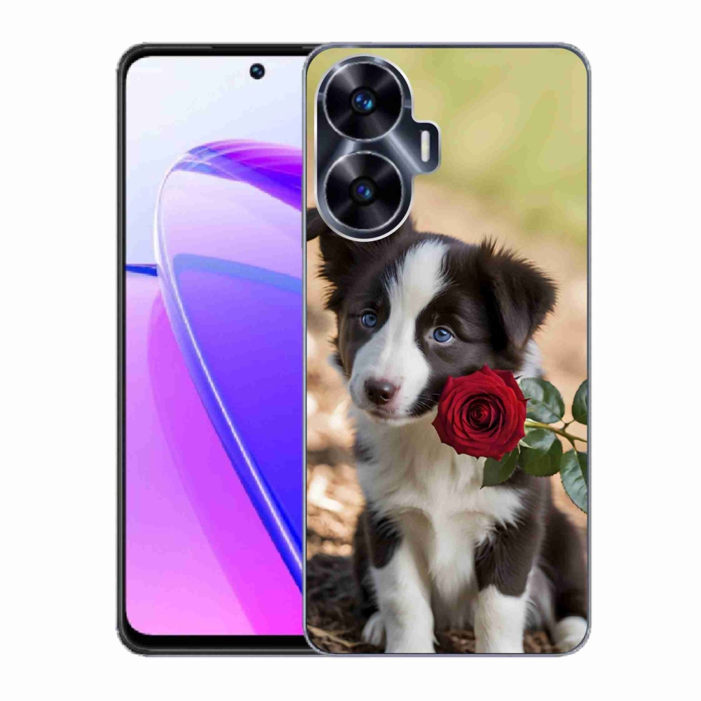 mmCase gél tok a Realme C55-hez – aranyos border collie rózsával