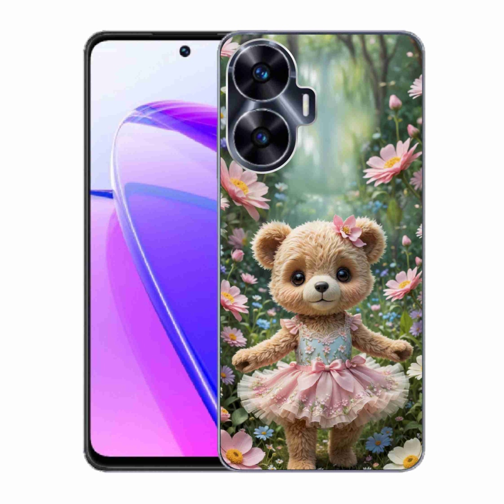 mmCase gél tok a Realme C55-hez – aranyos mackó virágok között