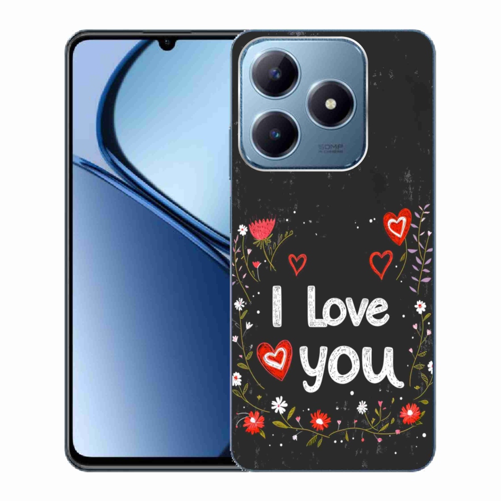 Gél borító mmCase a Realme C63 készülékhez - Szeretlek fekete háttérrel