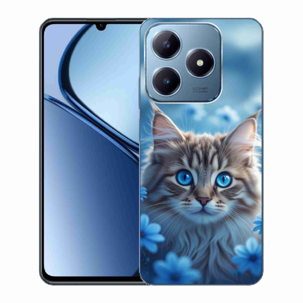 mmCase gél tok a Realme C63-hoz – kiscica kék virágokkal