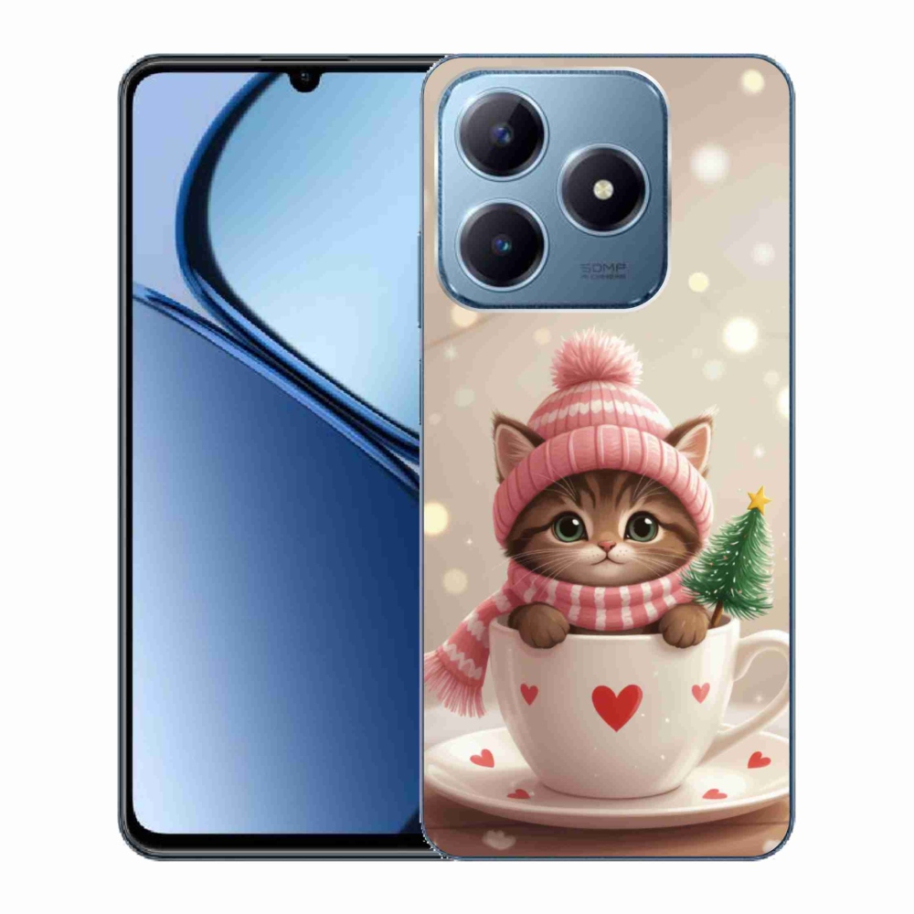 mmCase gél tok a Realme C63-hoz – karácsonyi cica egy csészében