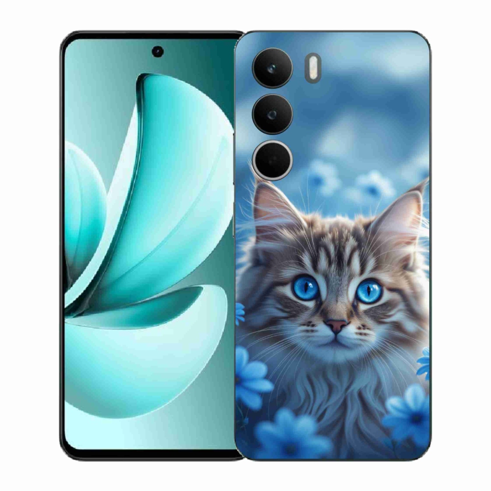 Zselés borító mmCase a Realme C71 készülékhez - kék virágos cica