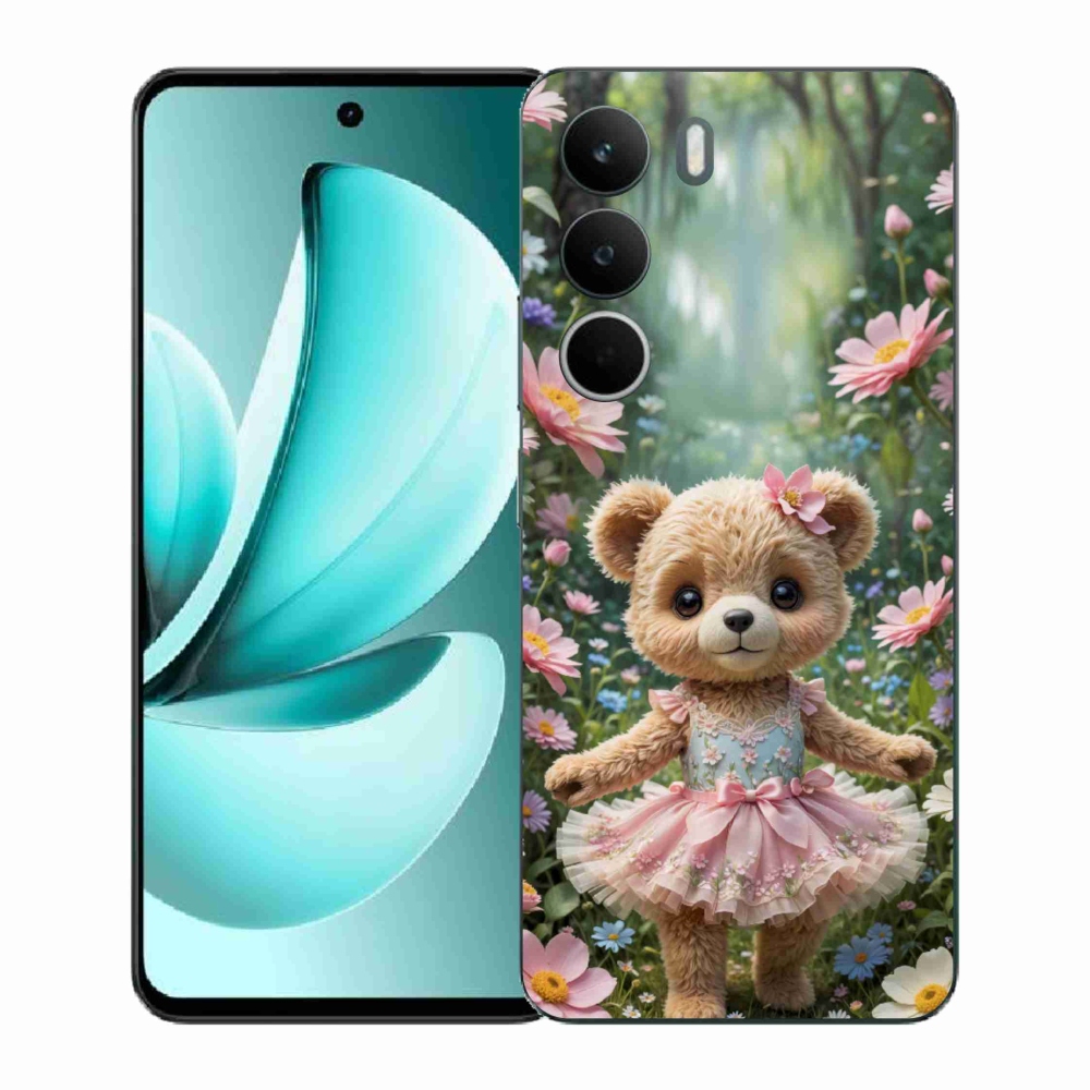 Gél borító mmCase a Realme C71 készülékhez - aranyos virágos mackó