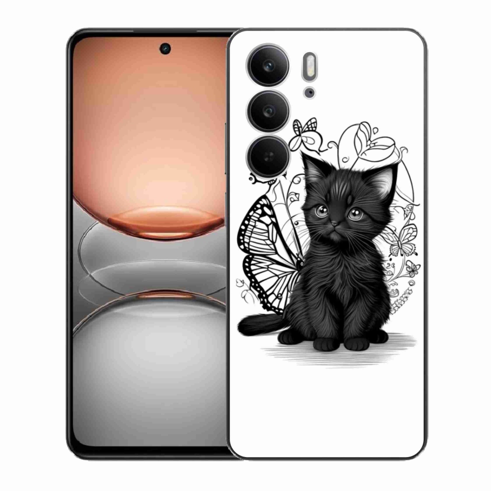 Gél borítás mmCase a Realme C75 készülékhez - fekete cica