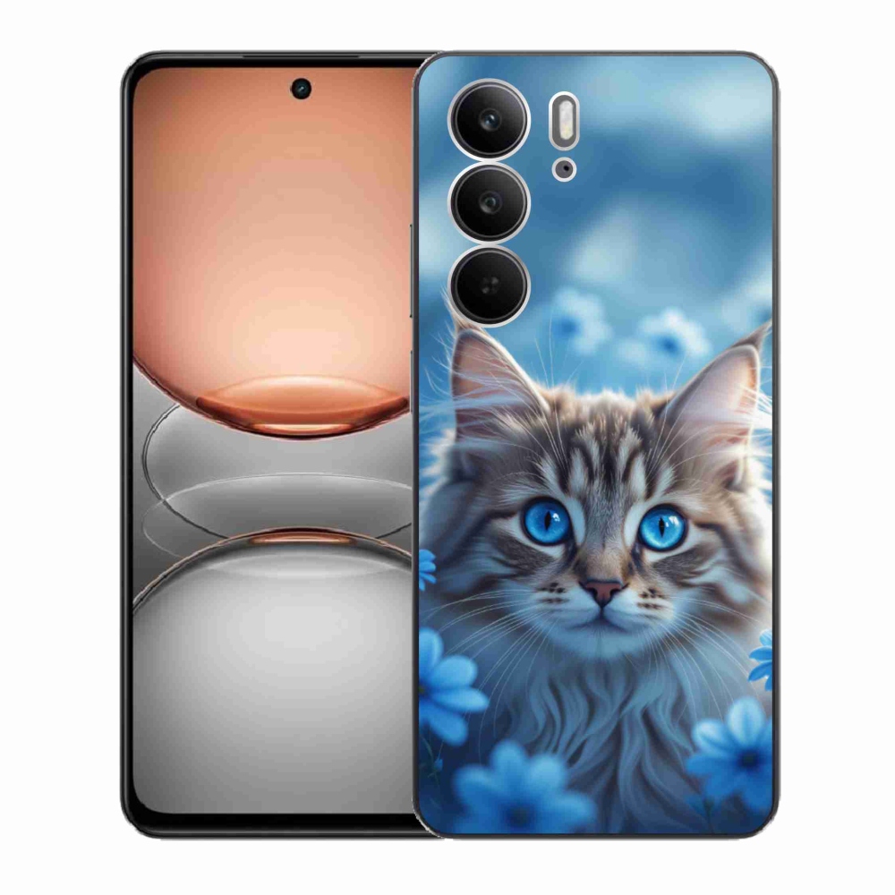 mmCase gél tok a Realme C75-hez – kiscica kék virágokkal