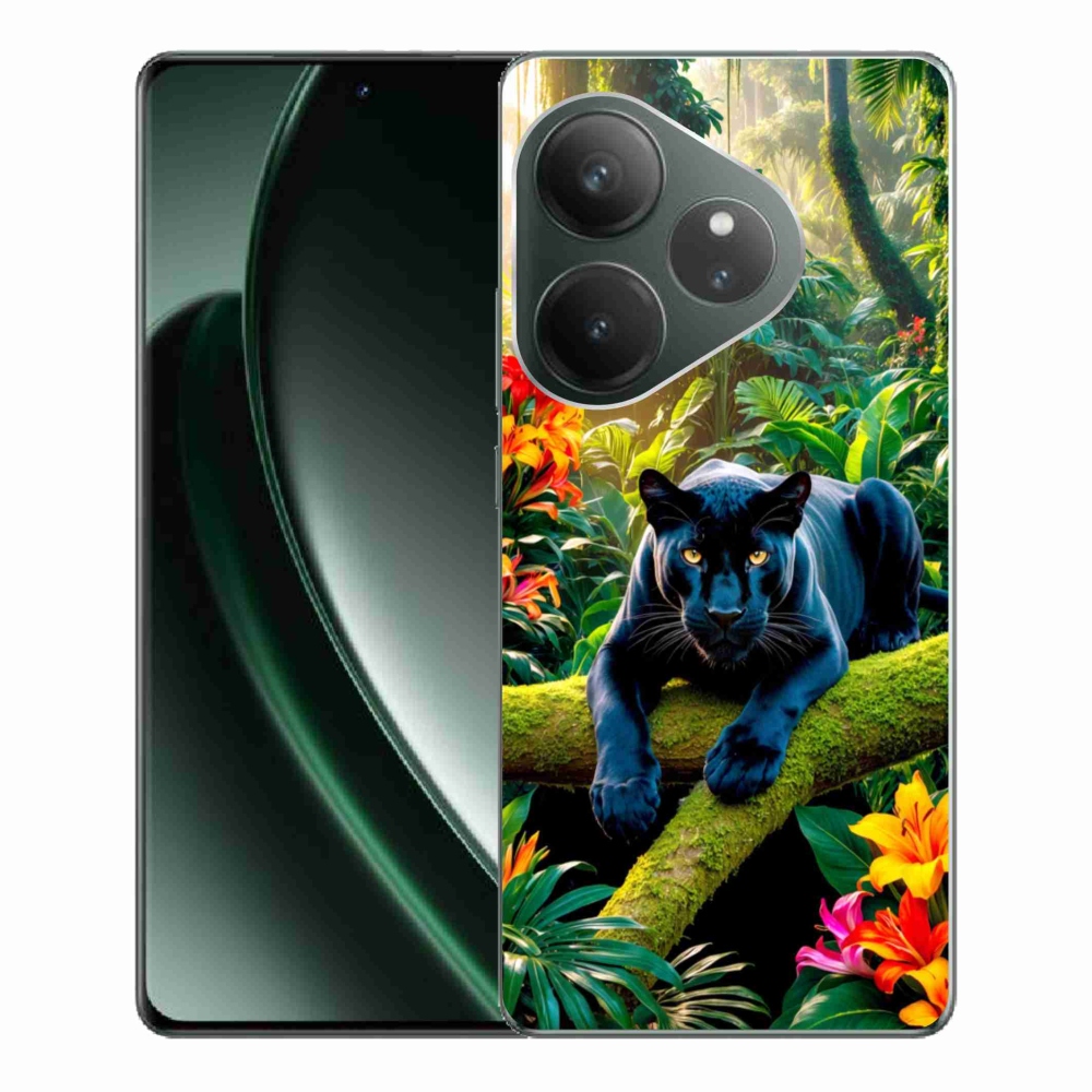 mmCase géltok a Realme GT 6 5G/GT 6T 5G készülékhez – fekete párduc a dzsungelben