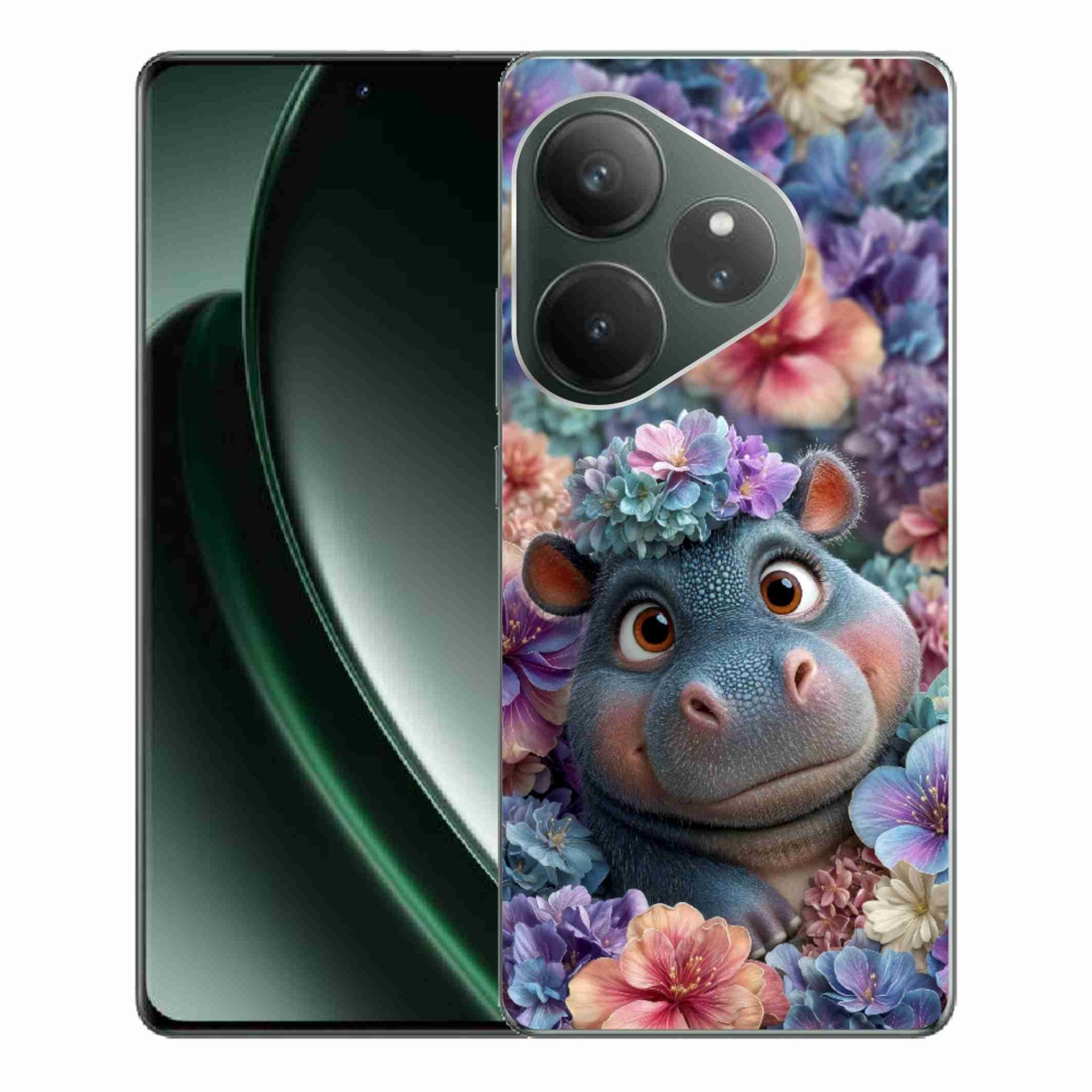 mmCase gél tok a Realme GT 6 5G/GT 6T 5G készülékekhez – virágokkal díszített kis víziló