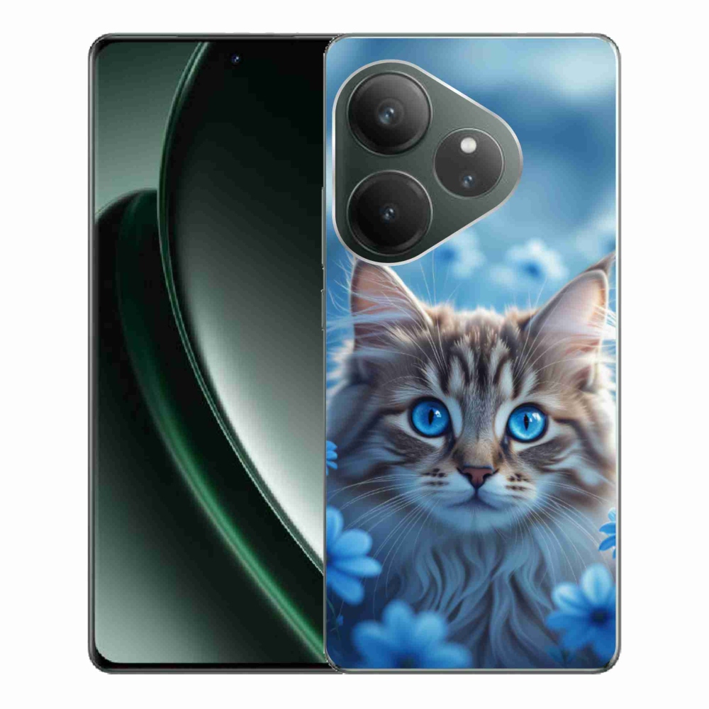 mmCase gél tok a Realme GT 6 5G/GT 6T 5G készülékhez – kiscica kék virágok között