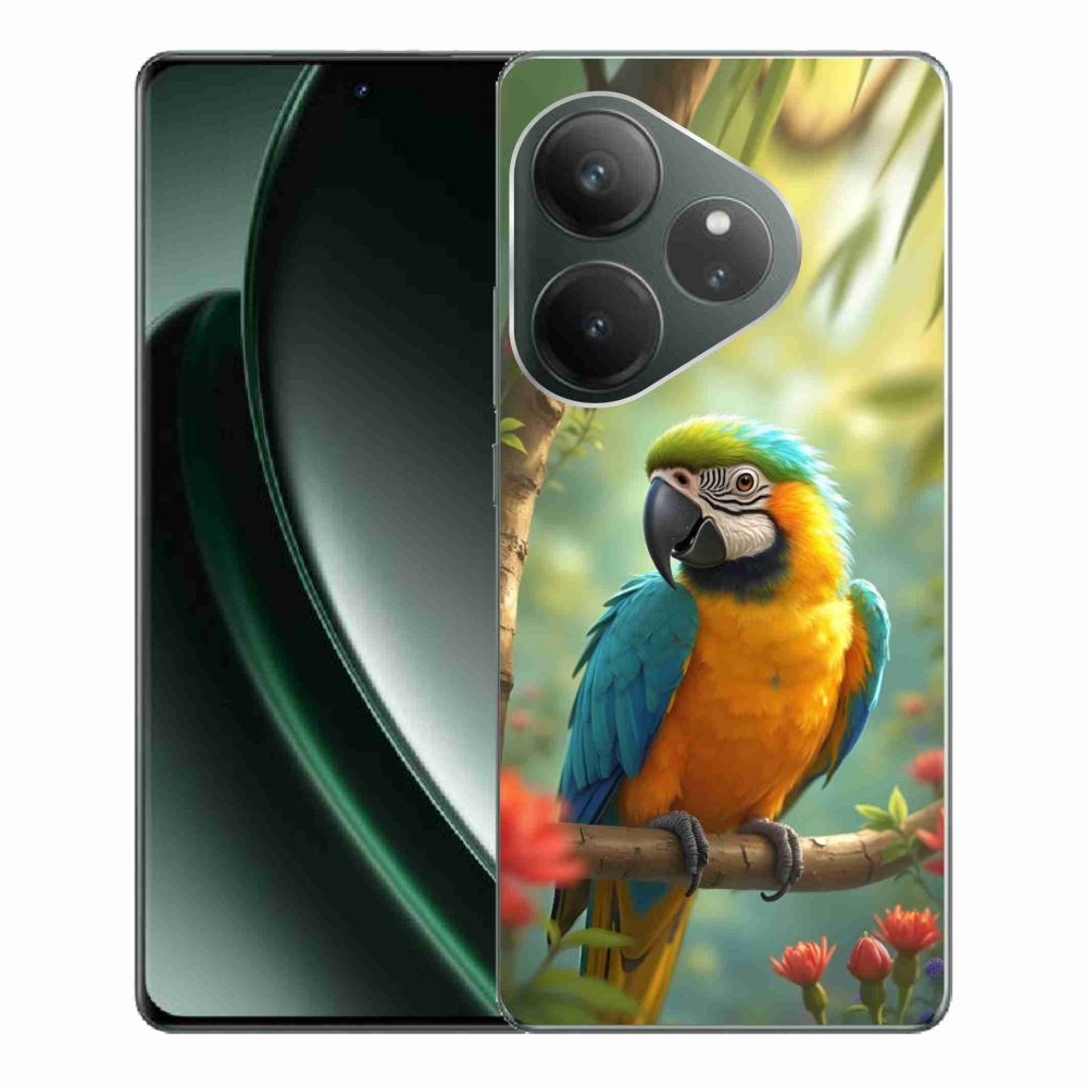 mmCase géltok a Realme GT 6 5G/GT 6T 5G készülékhez – kék-sárga ara papagáj