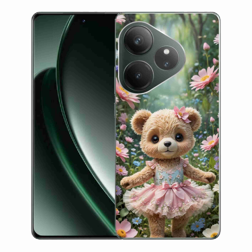 mmCase gél tok a Realme GT 6 5G/GT 6T 5G készülékekhez – aranyos mackó virágok között