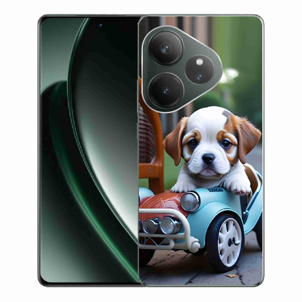 mmCase géltok a Realme GT 6 5G/GT 6T 5G készülékekhez – kiskutya retro autóban