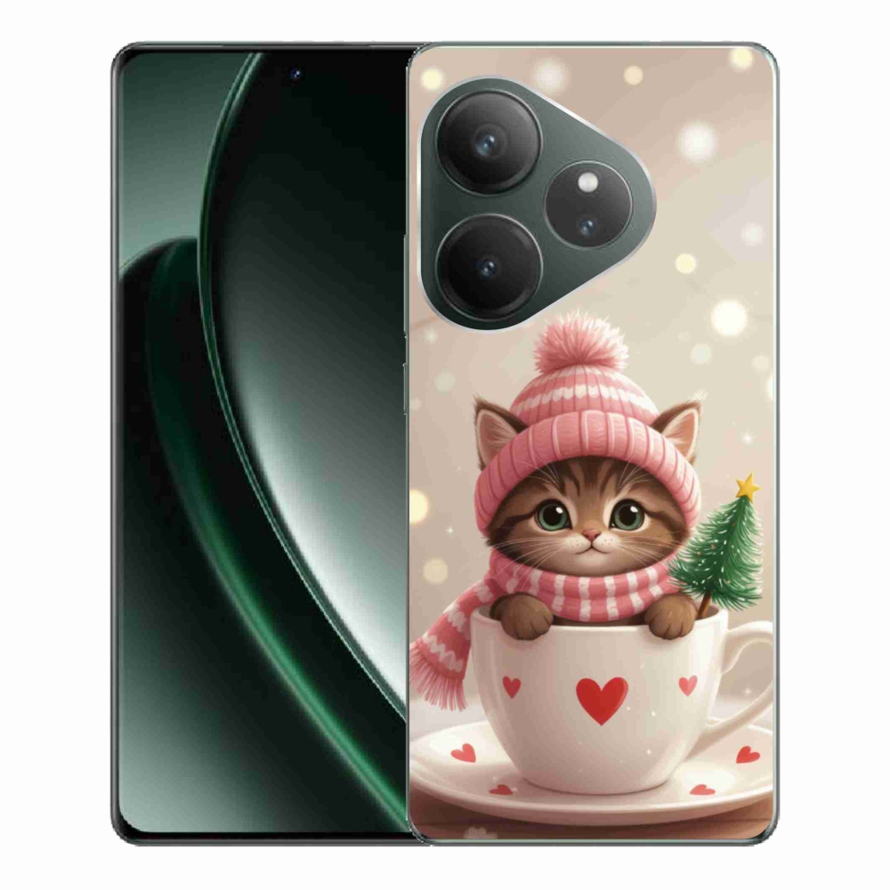 mmCase gél tok a Realme GT 6 5G/GT 6T 5G készülékhez – karácsonyi cica a csészében