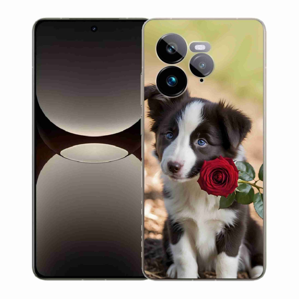 mmCase gél tok a Realme GT 7 Pro 5G-hez – aranyos border collie rózsával