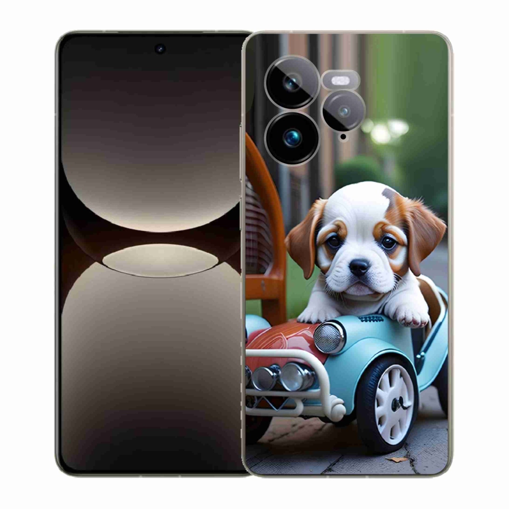 mmCase gél tok a Realme GT 7 Pro 5G-hez – kiskutya egy retro autóban