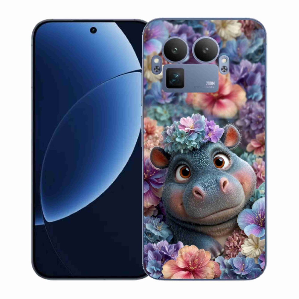 Zselés borítás mmCase a Realme GT 8 Pro 5G készülékhez - víziló virágokban