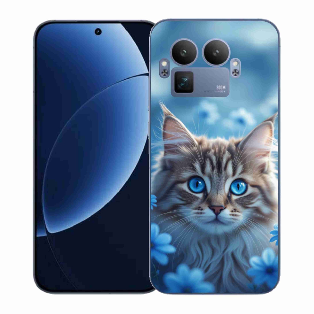 Gél borítás mmCase a Realme GT 8 Pro 5G készülékhez - kék virágos cica