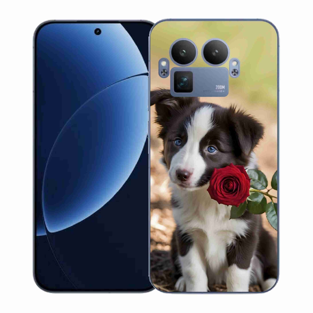 Gél borítás mmCase a Realme GT 8 Pro 5G számára - aranyos border collie rózsával