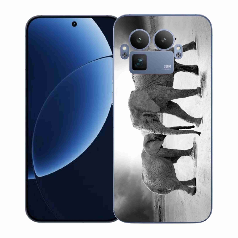 Gél borítás mmCase a Realme GT 8 Pro készülékhez - fekete és fehér elefántok
