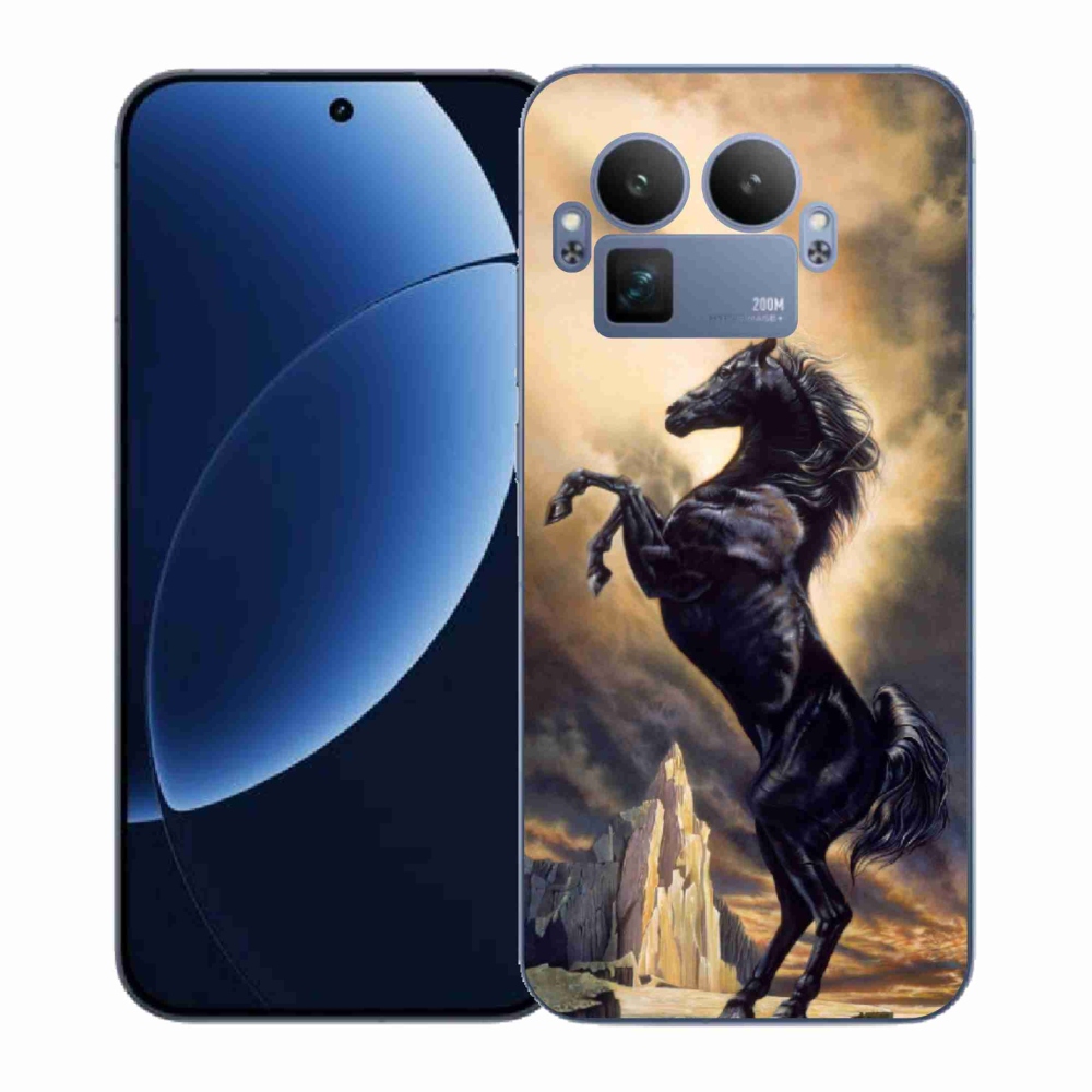 Gél borítás mmCase a Realme GT 8 Pro készülékhez - fekete rajzfilm ló