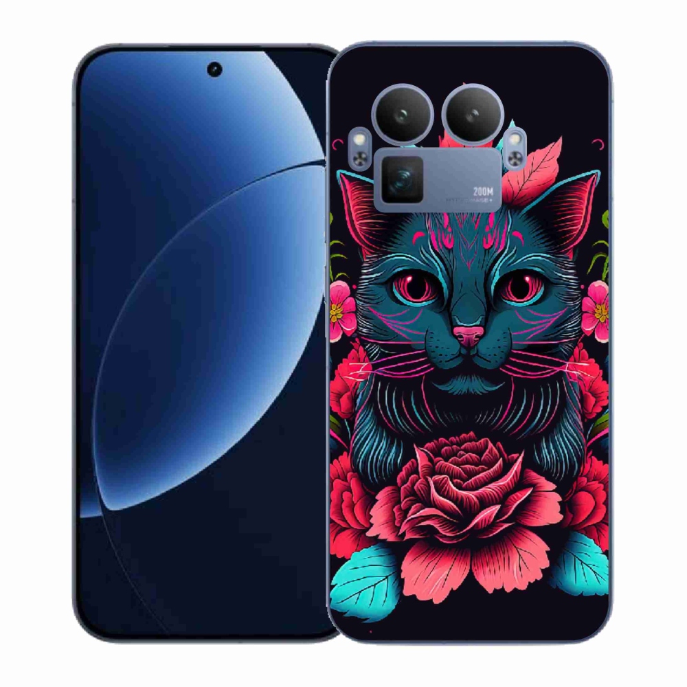 Gél borítás mmCase a Realme GT 8 Pro készülékhez - virágok és macska