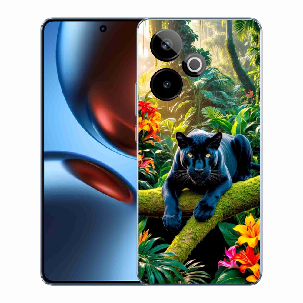 mmCase gél tok a Realme GT7 5G/GT 7T 5G készülékhez – fekete párduc a dzsungelben