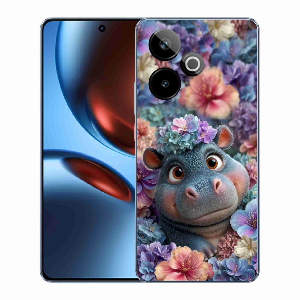 mmCase gél tok a Realme GT7 5G/GT 7T 5G-hez – virágokkal díszített kis víziló