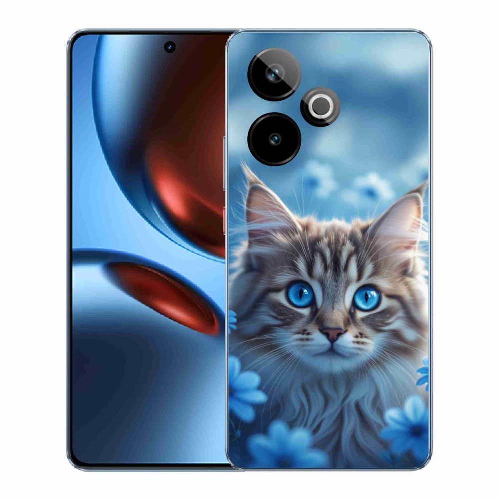 mmCase gél tok a Realme GT7 5G/GT 7T 5G-hez – kiscica kék virágok között