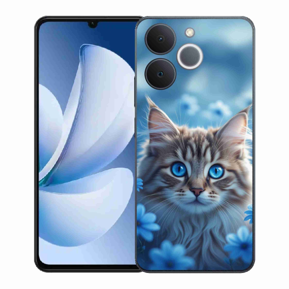 Zselés borító mmCase a Realme Note 70T készülékhez - kék virágos cica