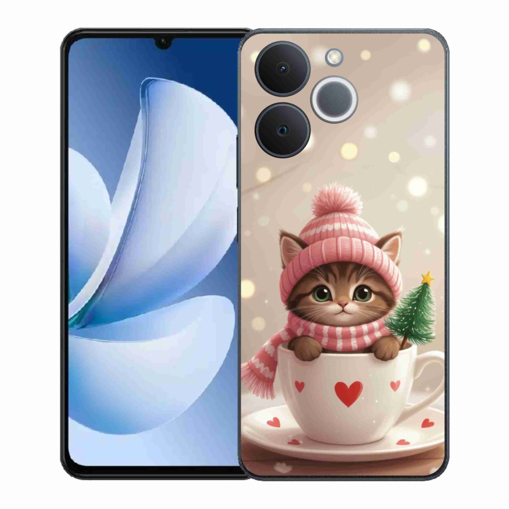 Gél borítás mmCase a Realme Note 70T-hez - Karácsonyi cica a csészében
