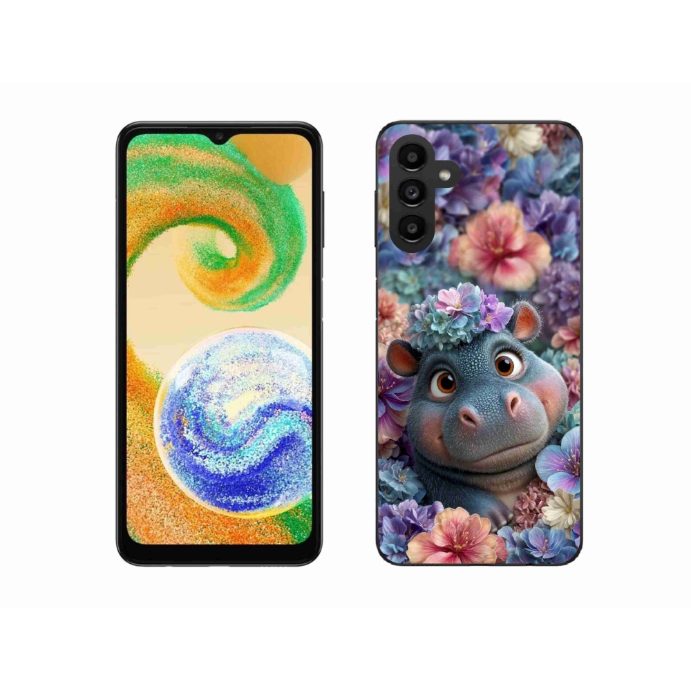 Zselés borítás mmCase Samsung Galaxy A04s (164,7x76,7x9,1 mm) - víziló virágokkal