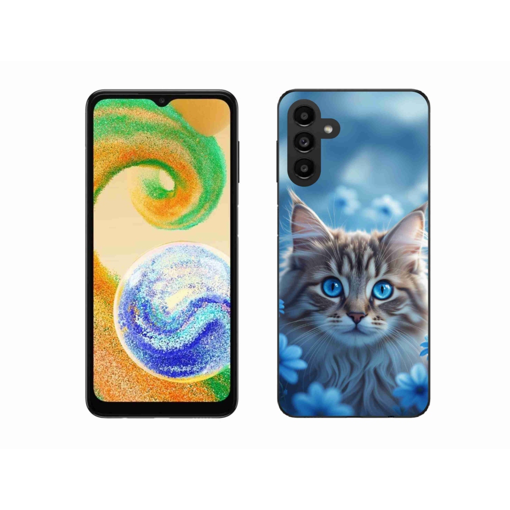Zselés borítás mmCase Samsung Galaxy A04s (164,7x76,7x9,1 mm) - kék virágos cica