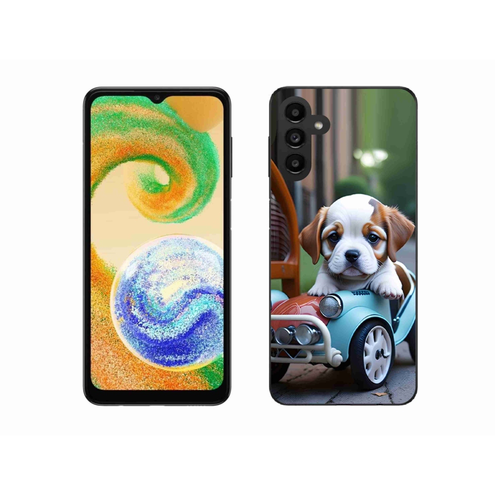 Zselés borítás mmCase Samsung Galaxy A04s (164,7x76,7x9,1 mm) - kiskutya retro autóban