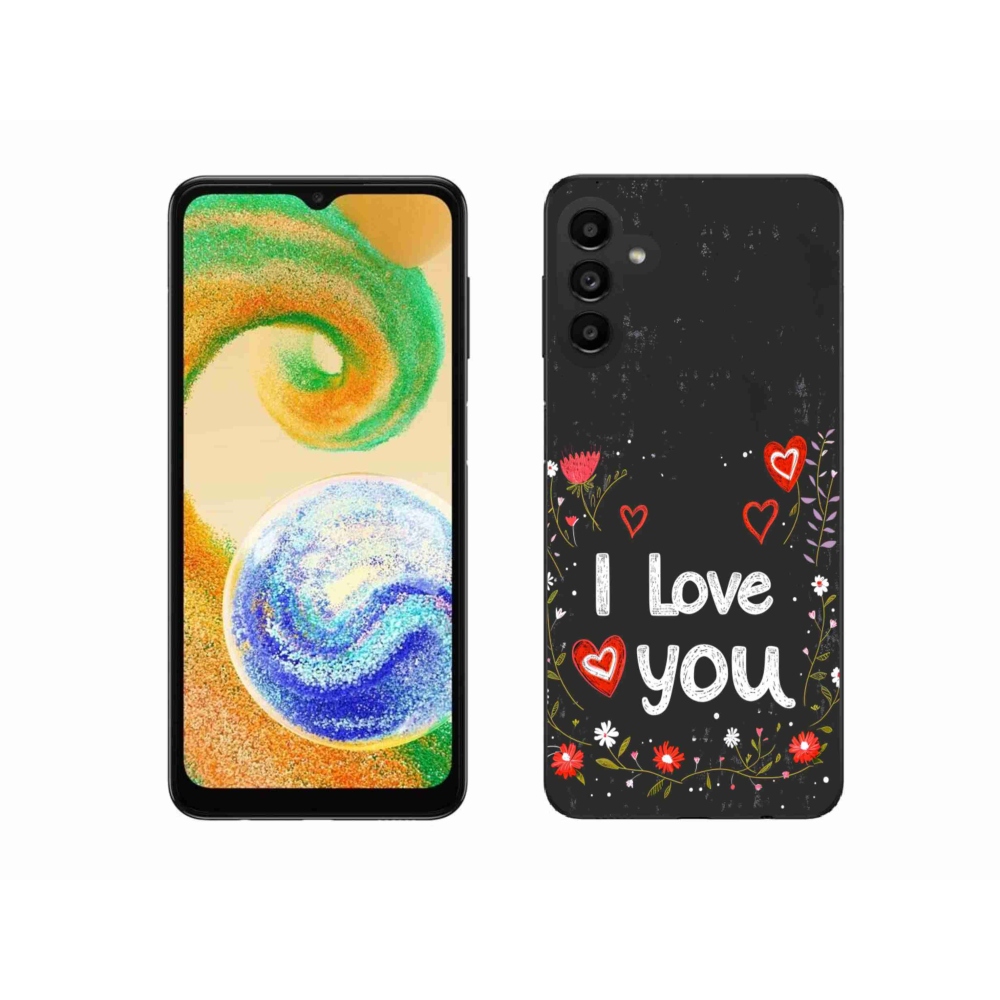 Gél borítás mmCase Samsung Galaxy A04s készülékhez - I love you fekete háttérrel
