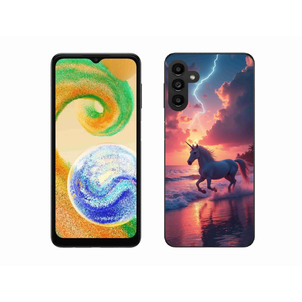 Gél borítás mmCase Samsung Galaxy A04s készülékhez - egyszarvú a tengerparton