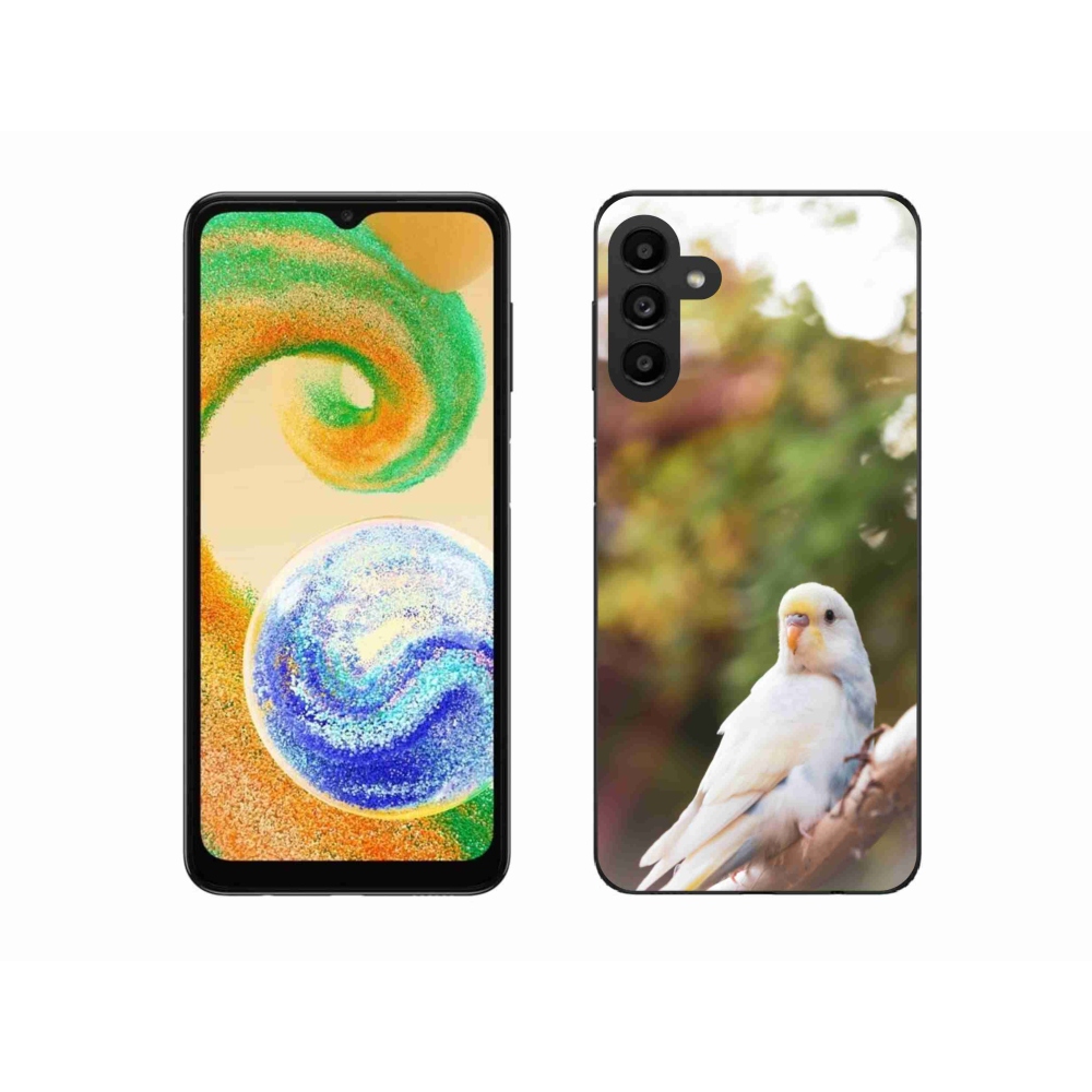Zselés borítás mmCase Samsung Galaxy A04s készülékhez - papagáj andulka fehér