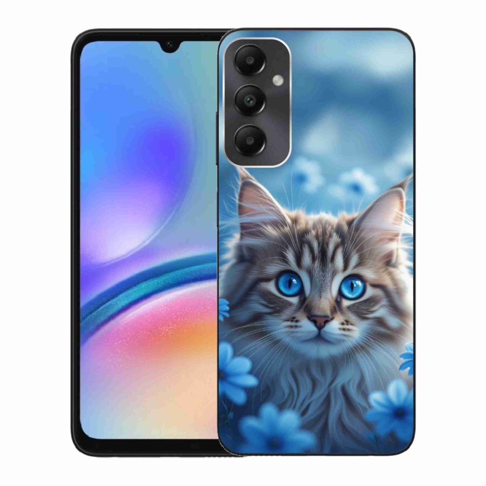 Zselés borítás mmCase Samsung Galaxy A05s készülékhez - kék virágos cica