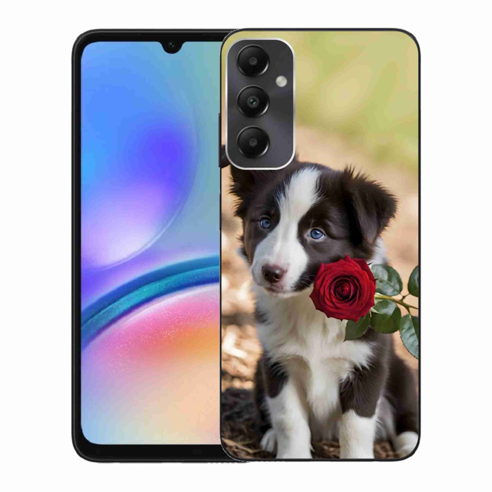 Gél borítás mmCase Samsung Galaxy A05s készülékhez - aranyos border collie rózsával