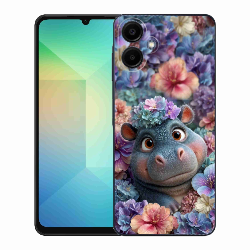 Zselés borító mmCase Samsung Galaxy A06-hoz - víziló virágokban