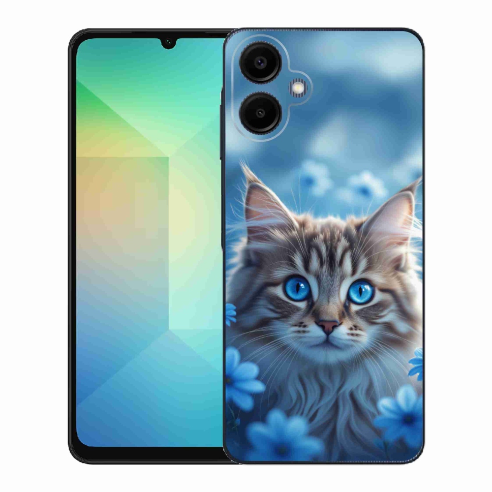 Gél borító mmCase Samsung Galaxy A06-hoz - cica kék virágokkal