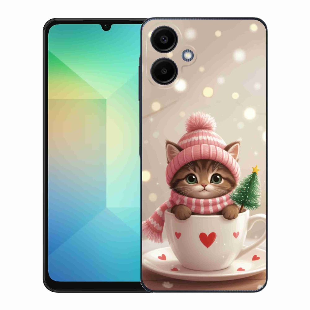 Gél borítás mmCase Samsung Galaxy A06-hoz - Karácsonyi cica egy csészében
